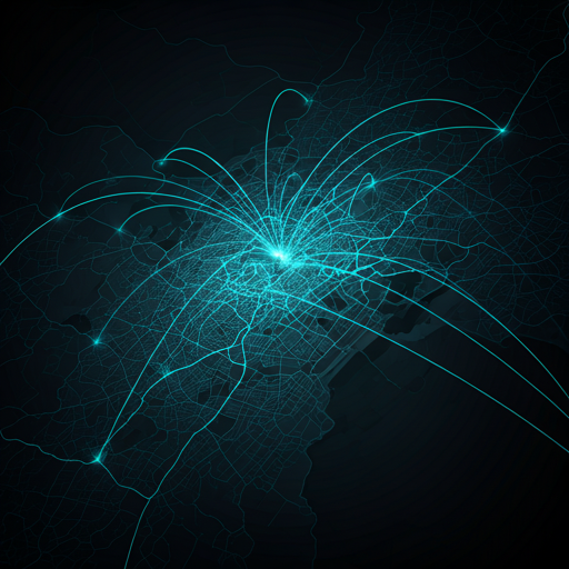 Mapa estilizado de Curitiba com conexões digitais, representando a região atendida pela FPS Systems.