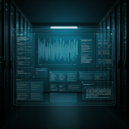 Ambiente de tecnologia com servidores e telas exibindo redes e código, representando infraestrutura e desenvolvimento de software.